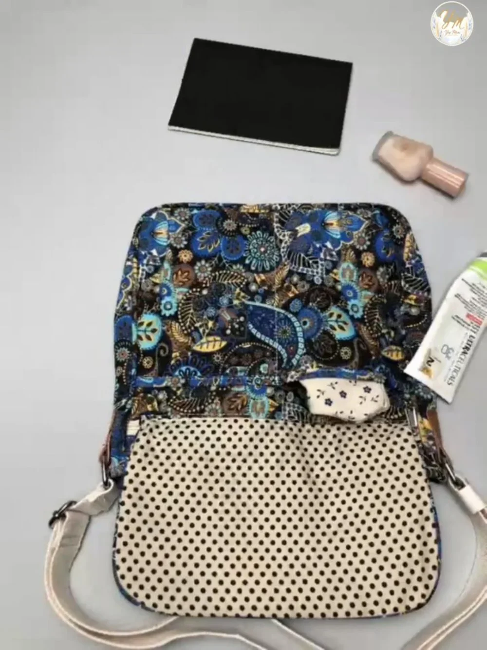 Canvas Floral Crossbody Bag Multi Pocket Travel Satchel Purse